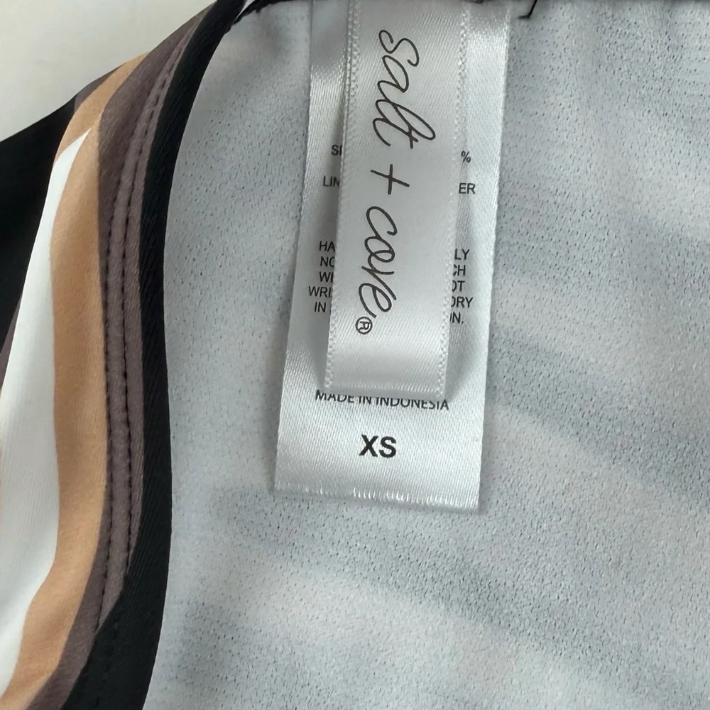 Salt + Cove Bikini Bottom Juniors Size XS Tan Black Tan Wavy Stripe Side Tie NWT